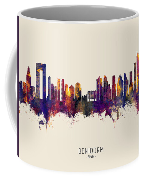 Benidorm Coffee Mug featuring the digital art Benidorm Spain Skyline #11 by Michael Tompsett