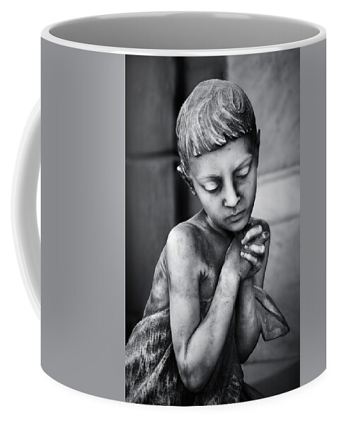 Staglieno Cemetery Coffee Mug featuring the sculpture Immortal Stone - Black and white photo of the statues of Staglieno, Genoa #2 by Paul E Williams