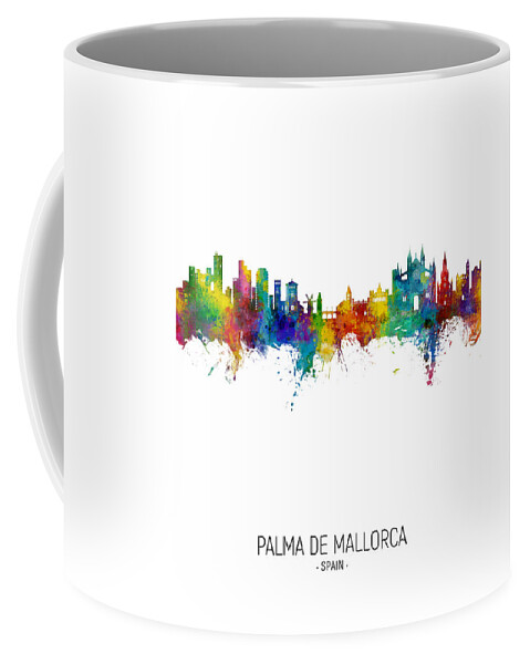 Palma De Mallorca Coffee Mug featuring the digital art Palma de Mallorca Spain Skyline by Michael Tompsett