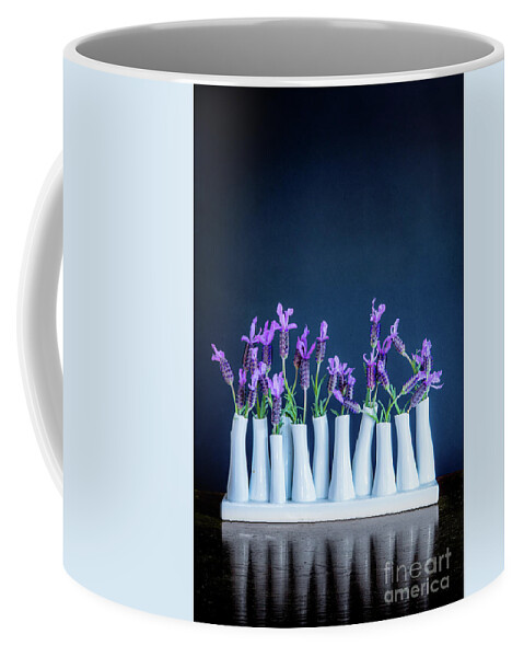 Lavender Coffee Mug featuring the photograph 1312 Lavender in White Vase #1 by Kenneth Johnson