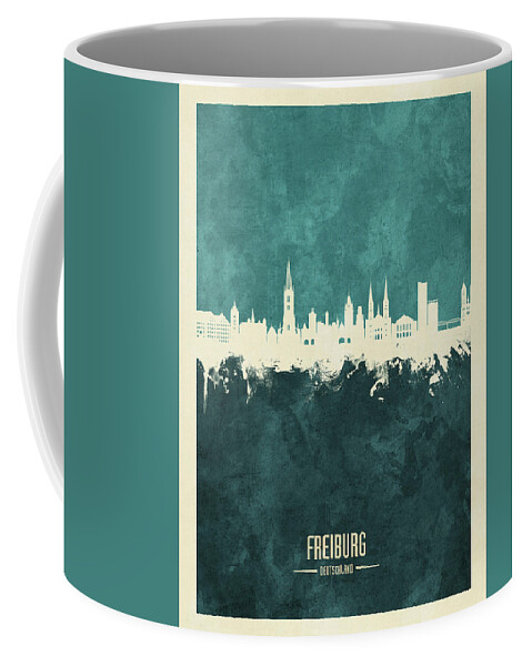 Freiburg Coffee Mug featuring the digital art Freiburg Germany Skyline by Michael Tompsett