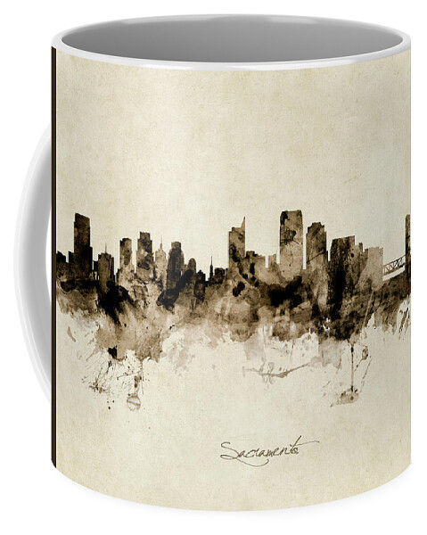 Sacramento Coffee Mug featuring the digital art Sacramento California Skyline by Michael Tompsett