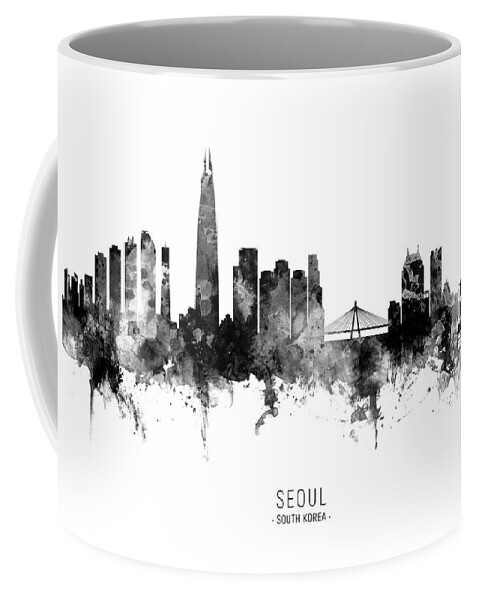 Seoul Coffee Mug featuring the digital art Seoul Skyline South Korea by Michael Tompsett
