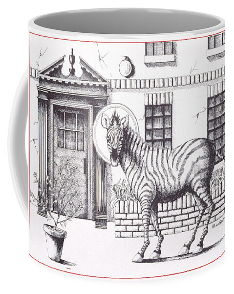 Drawing Coffee Mug featuring the drawing 16th Street Zebra NYC by William Hart McNichols