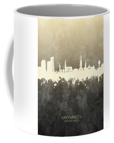 Groningen Coffee Mug featuring the digital art Groningen The Netherlands Skyline by Michael Tompsett