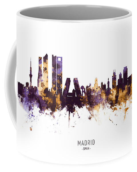 Madrid Coffee Mug featuring the digital art Madrid Spain Skyline #17 by Michael Tompsett