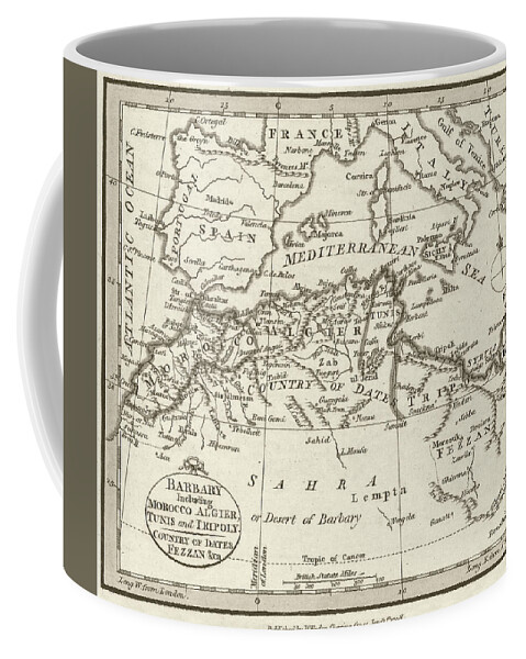 Morocco Coffee Mug featuring the photograph 1798 Historical map of Barbary including Morocco, Tunis, Algiers and Tripoly Sepia by Toby McGuire