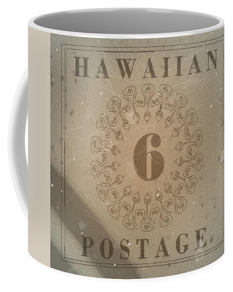 Hawaii Coffee Mug featuring the digital art 1866 Hawaii Banner Postage - 6 Cts. GrayEdition - Mail Art Post by Fred Larucci