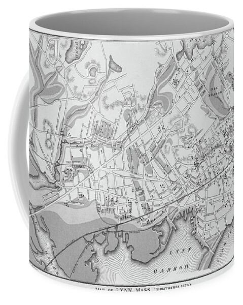 Lynn Coffee Mug featuring the photograph 1876 Historical Map of Lynn Massachusetts Long Beach Kings Beach Red Rock Park Black and White by Toby McGuire