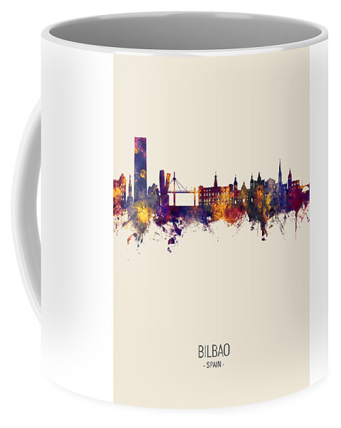 Bilbao Coffee Mug featuring the digital art Bilbao Spain Skyline #19 by Michael Tompsett