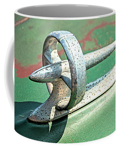 1950 Coffee Mug featuring the photograph 1950 Buick Roadmaster Eight Dynaflow Hood Ornament 2 by Kristia Adams