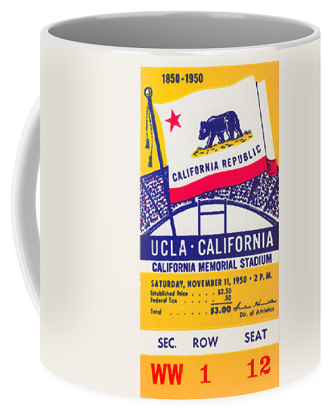  Coffee Mug featuring the drawing 1950 UCLA vs. California by Row One Brand
