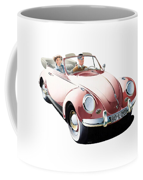 1950s Coffee Mug featuring the painting 1950s Volkswagen Beetle Convertible advertisement by Bernd Reuters