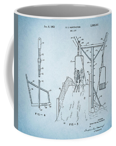 Ski Lift Coffee Mug featuring the drawing 1952 Ski Lift Patent by Dan Sproul