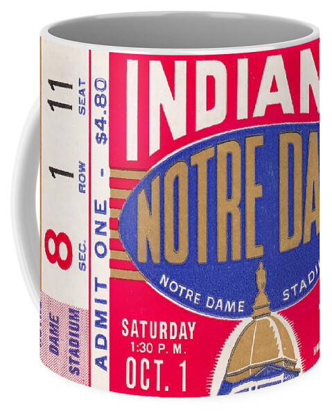 1955 Coffee Mug featuring the mixed media 1955 Indiana vs. Notre Dame Football Ticket Stub Art by Row One Brand