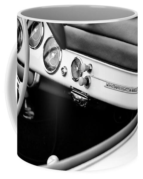 Porsche Coffee Mug featuring the photograph 1958 Porsche Speedster Interior Abstract Monochrome by Tim Gainey