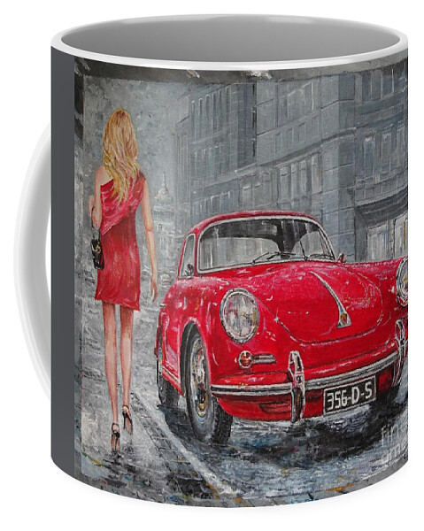 Classic Car Paintings Coffee Mug featuring the painting 1965 Porsche 356 c by Sinisa Saratlic