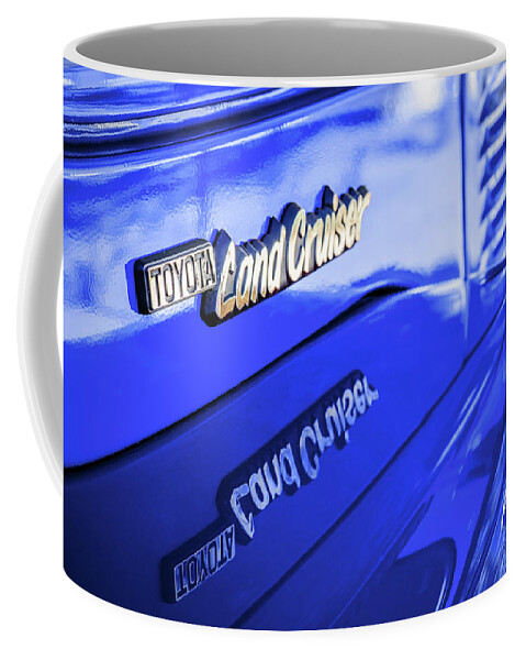 Toyota Coffee Mug featuring the photograph 1977 Toyota Land Cruiser FJ40 Emblem-blue by Jill Reger