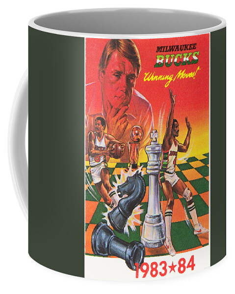 Milwaukee Bucks Coffee Mug featuring the mixed media 1983 Winning Moves by Row One Brand