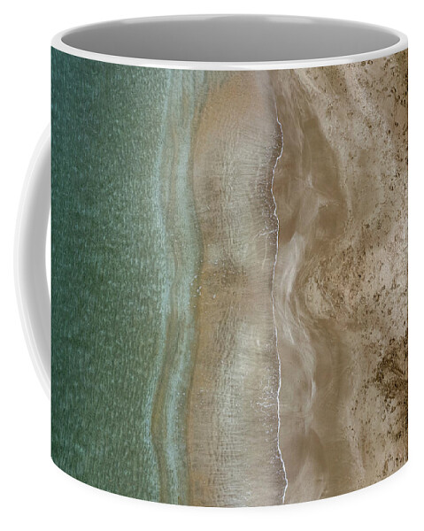 Golden Sand Coffee Mug featuring the photograph Aerial view drone of empty tropical sandy beach with golden sand. Seascape background by Michalakis Ppalis