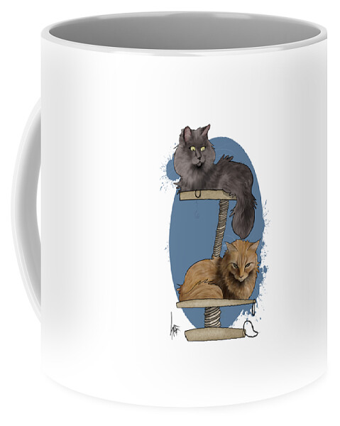 6046 Coffee Mug featuring the drawing 2 Cats on a Tower by John LaFree