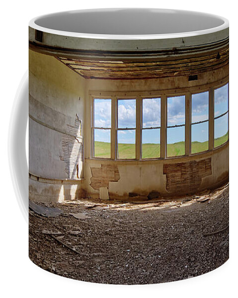 Charbonneau Coffee Mug featuring the photograph Charbonneau ND Series - Schoolhouse Daydreaming window view by Peter Herman