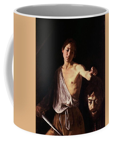 David With The Head Of Goliath Coffee Mug featuring the painting David with the Head of Goliath by Michelangelo Caravaggio
