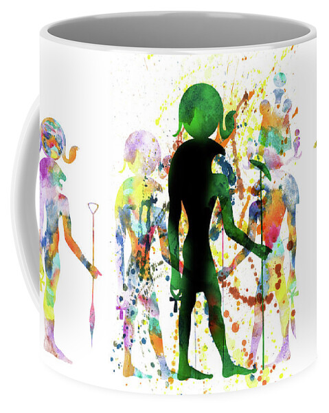 Egyp Coffee Mug featuring the mixed media Gods and Goddess of ancient Egypt #3 by Michal Boubin