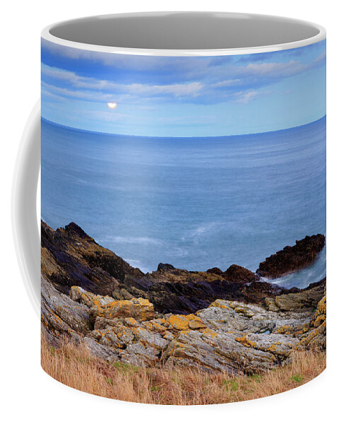 Portlethen Coffee Mug featuring the photograph Moon rising over sea at Portlethen, Scotland #2 by Ian Middleton