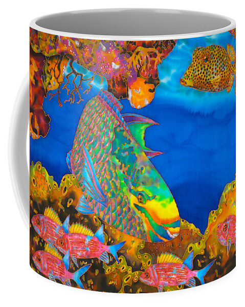 Diving Coffee Mug featuring the painting Queen parrotfish #2 by Daniel Jean-Baptiste