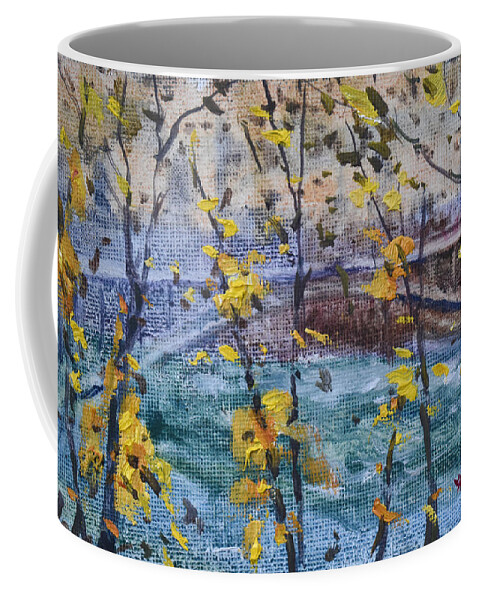 Rainbow Bridge Coffee Mug featuring the painting Rainbow Bridge by Ylli Haruni