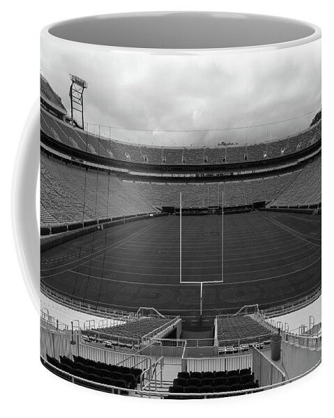 Athens Georgia Coffee Mug featuring the photograph Sanford Stadium at the University of Georgia in black and white #2 by Eldon McGraw