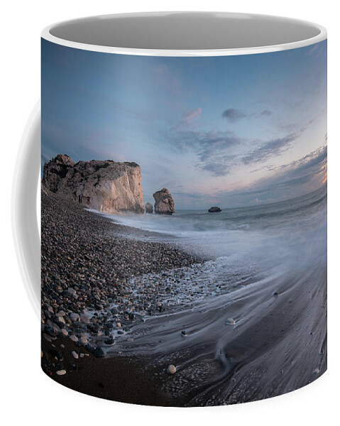 Seascape Coffee Mug featuring the photograph Seascape with windy waves and moody sky during sunset #3 by Michalakis Ppalis