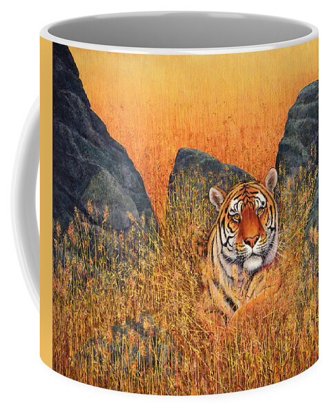 Tiger Coffee Mug featuring the painting Tiger At Rest #2 by Frank Wilson