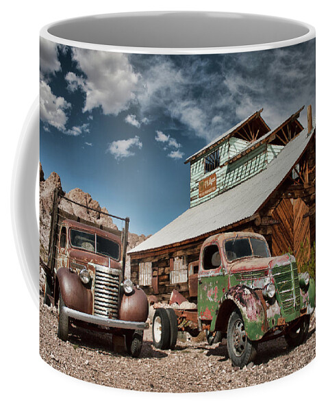 Town Coffee Mug featuring the photograph 2 Trucks At The Desert Lodge by Daniel Adams