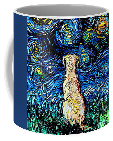Yellow Lab Coffee Mug featuring the painting Yellow Labrador Night by Aja Trier