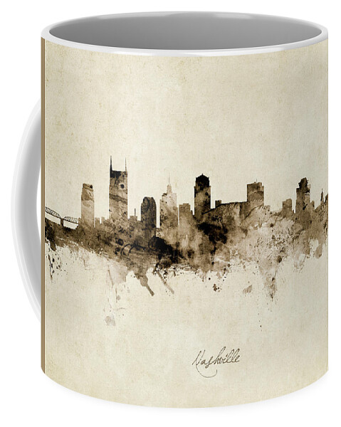Nashville Coffee Mug featuring the digital art Nashville Tennessee Skyline by Michael Tompsett