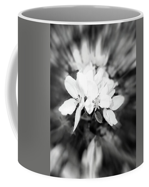 2021 Coffee Mug featuring the photograph 2021 Black and White Apple Blossom Zoom Blur Photograph by Delynn Addams
