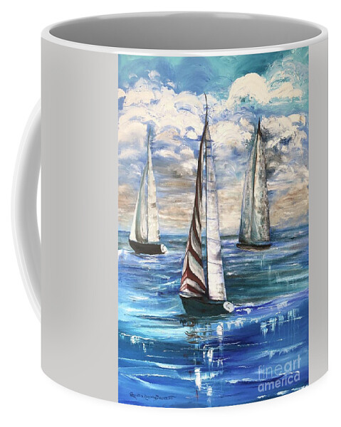 Beach Coffee Mug featuring the painting Sailboat Regatta at Delray Beach Florida by Catherine Ludwig Donleycott
