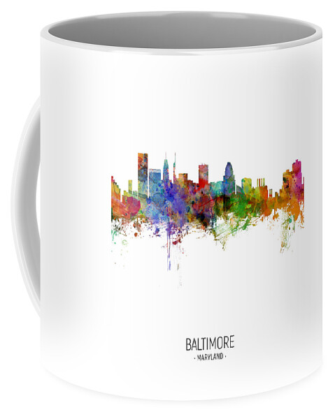 Baltimore Coffee Mug featuring the digital art Baltimore Maryland Skyline by Michael Tompsett