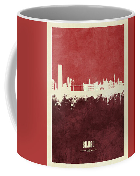 Bilbao Coffee Mug featuring the digital art Bilbao Spain Skyline #26 by Michael Tompsett