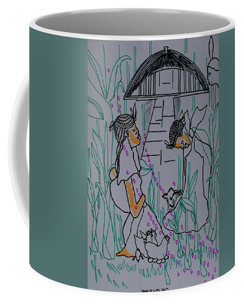 Jesus Coffee Mug featuring the painting Kintu and Nambi New Beginnings #26 by Gloria Ssali