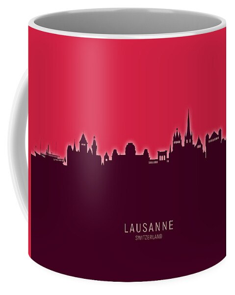 Lausanne Coffee Mug featuring the digital art Lausanne Switzerland Skyline by Michael Tompsett