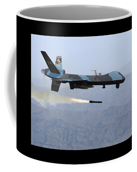 Reaper Coffee Mug featuring the digital art MQ-9 Reaper Firing Hellfire Missile by Custom Aviation Art