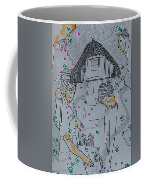 Jesus Coffee Mug featuring the painting Kintu and Nambi New Beginnings #27 by Gloria Ssali