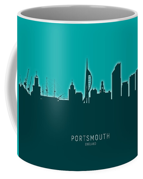 Portsmouth Coffee Mug featuring the digital art Portsmouth England Skyline #28 by Michael Tompsett