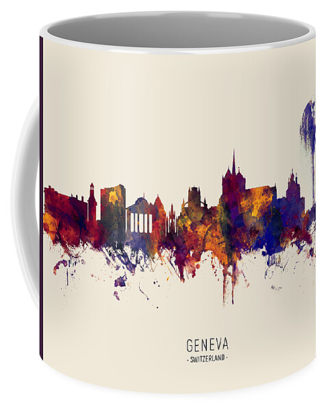 Geneva Coffee Mug featuring the digital art Geneva Switzerland Skyline by Michael Tompsett