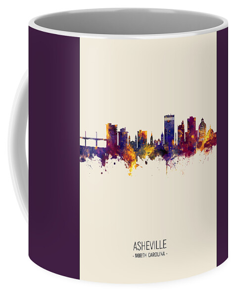 Asheville Coffee Mug featuring the digital art Asheville North Carolina Skyline by Michael Tompsett