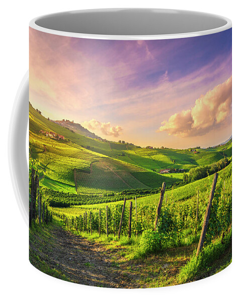 Vineyards Coffee Mug featuring the photograph Langhe vineyards view, Barolo and La Morra, Piedmont, Italy Euro by Stefano Orazzini