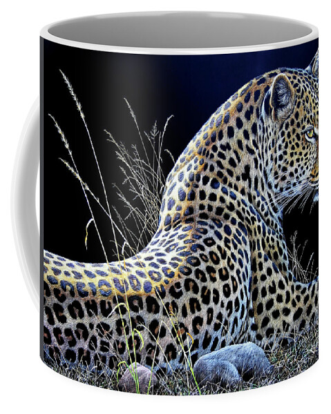 Cynthie Fisher African Coffee Mug featuring the painting Leopard Scratch Board #3 by Cynthie Fisher